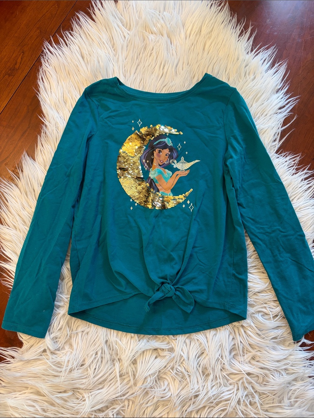Disney Princess Jasmine Teal Long-Sleeve Sequin Moon Tie-Front Top
